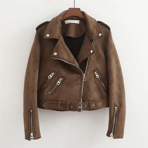 Zara Basic Women Brown Faux Leather Jacket S